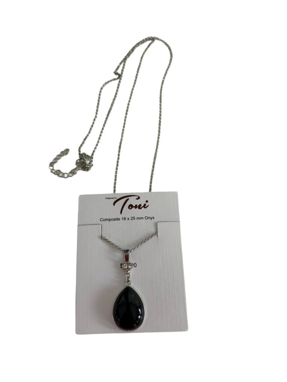 Designed by Toni Composite Onyx Teardrop Pendant Necklace 30" NWT